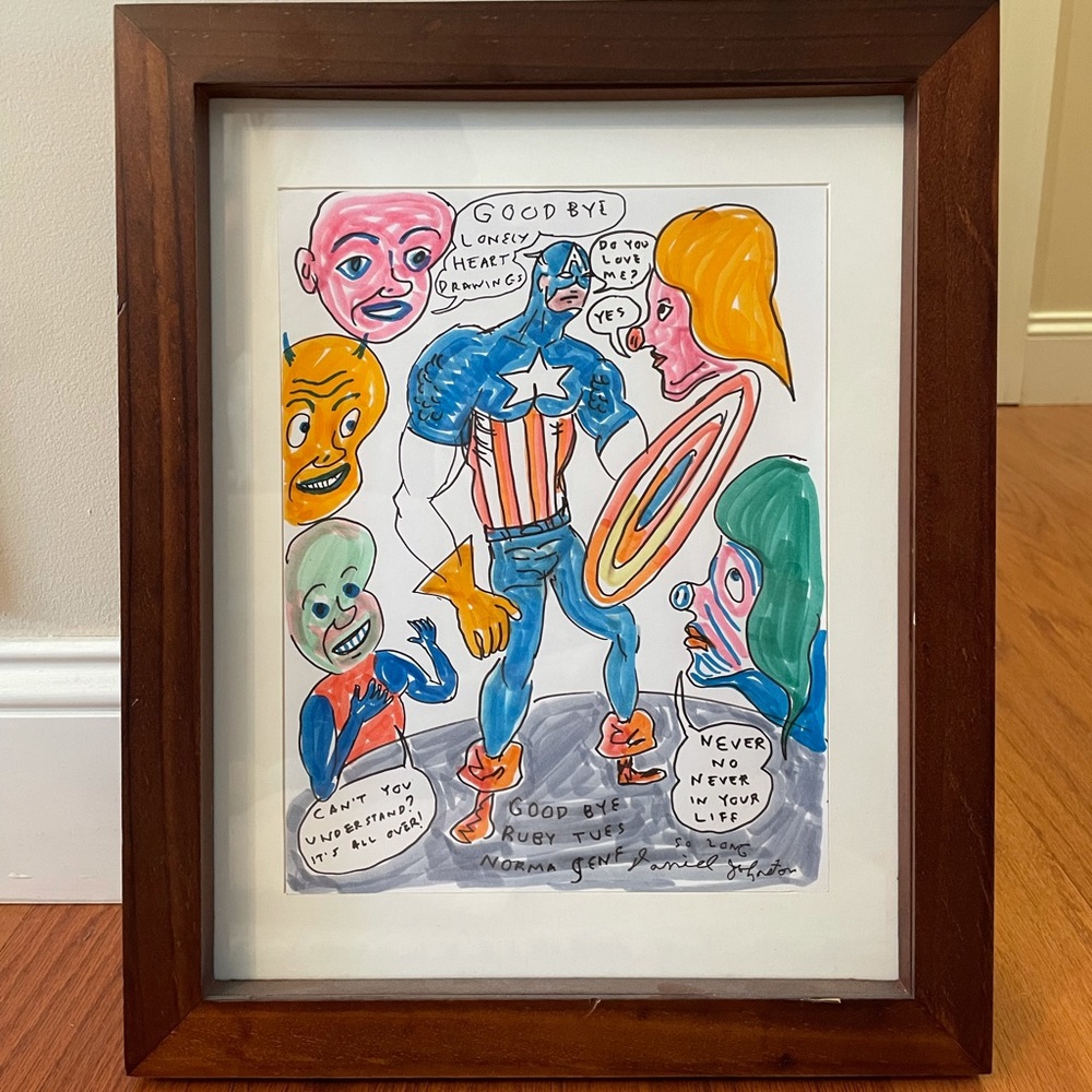 Daniel Johnston original framed marker drawing COA